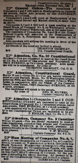 Feb 16, 1861 MISSOURI REPUBLICAN Constitutional Guards Mobilization Orders